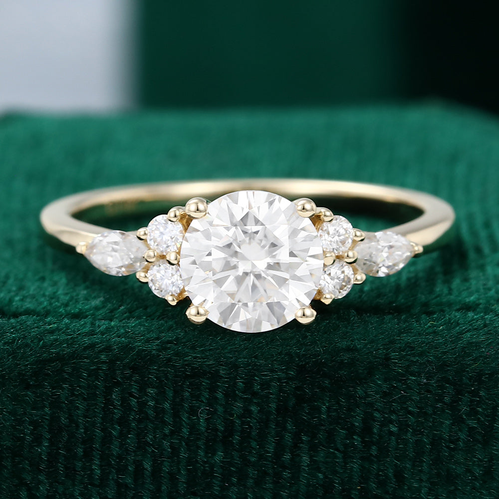 0.88 CT Round Shaped Moissanite Cluster Engagement Ring