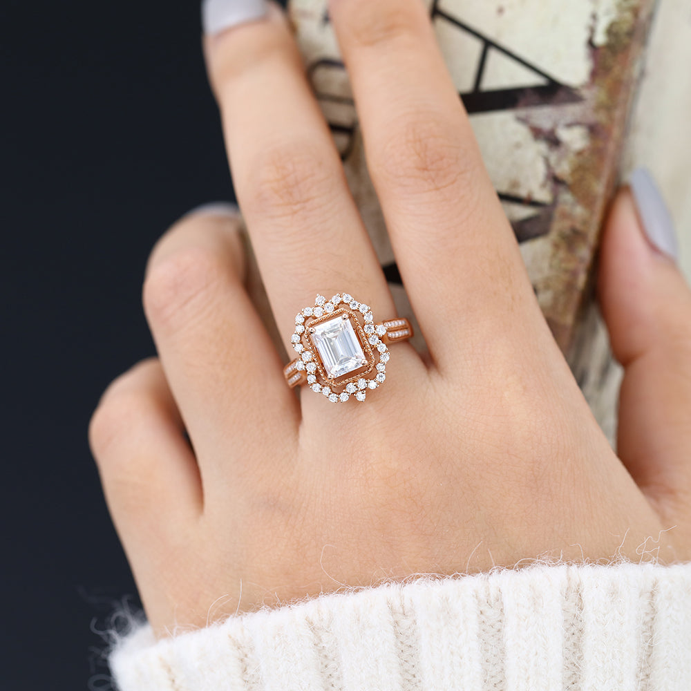 1.6 CT Emerald Cluster & Pave Lab-Grown Diamond Engagement Ring