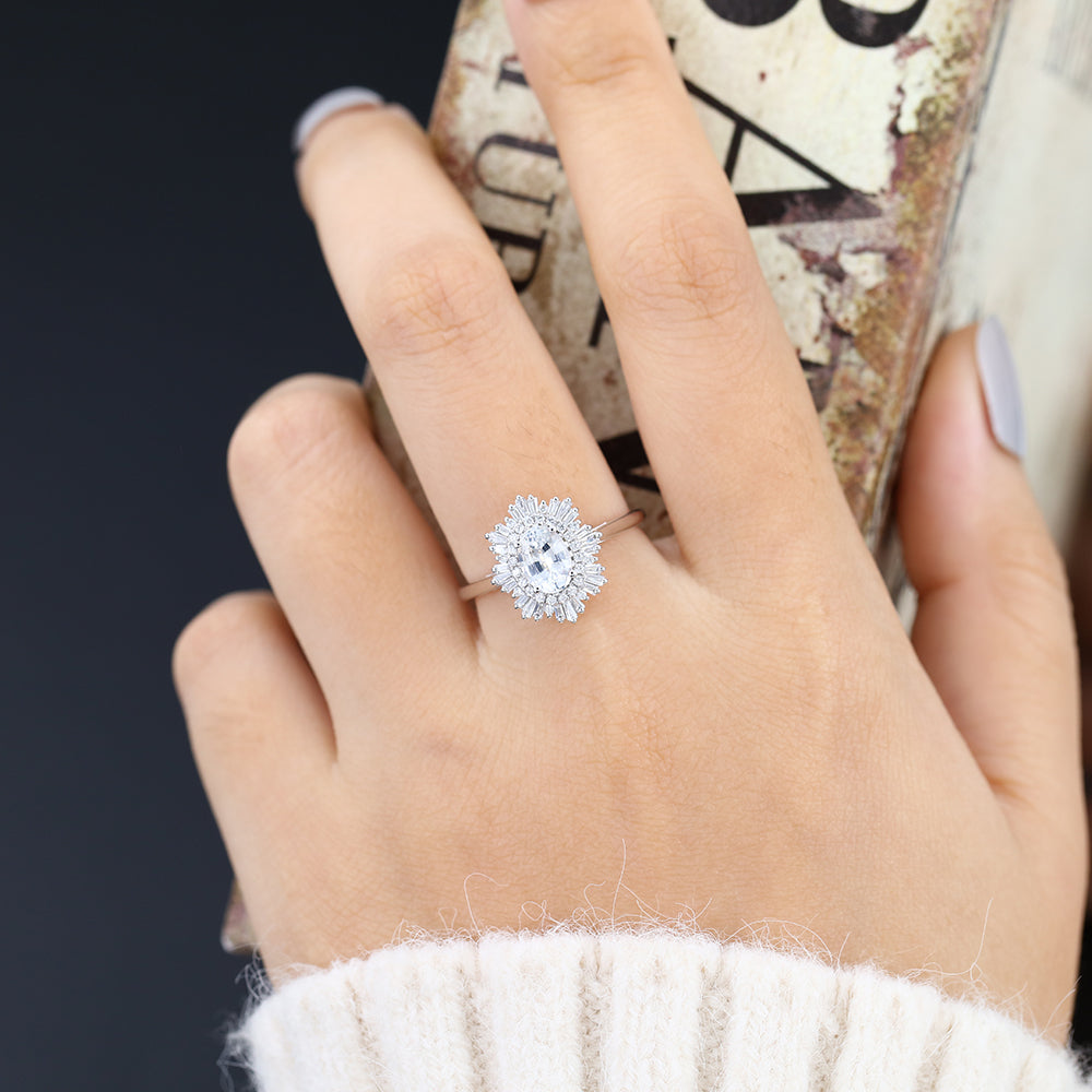 0.84 CT Oval Cluster Lab-Grown Diamond Engagement Ring