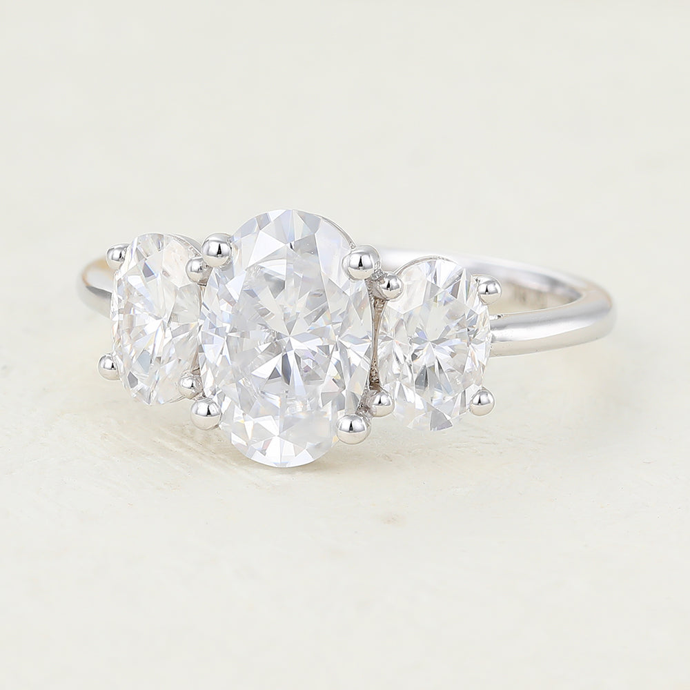 1.91 CT Oval Shaped Moissanite Three Stone Engagement Ring