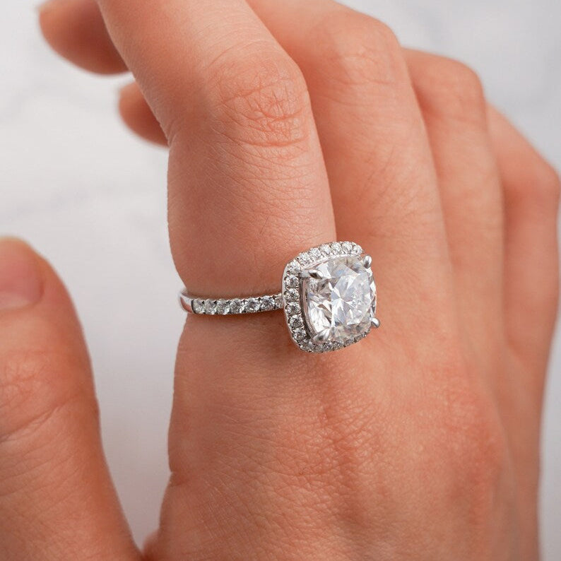 Stunning 1.0 - 2.0 CT Cushion Moissanite Engagement Ring with Pave & Halo Design 8