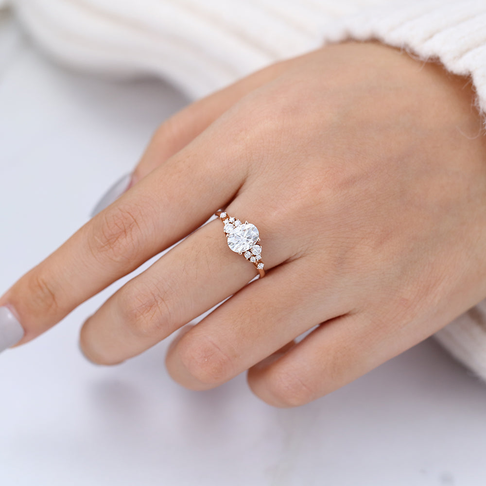 1.33 CT Oval Cluster Lab-Grown Diamond Engagement Ring
