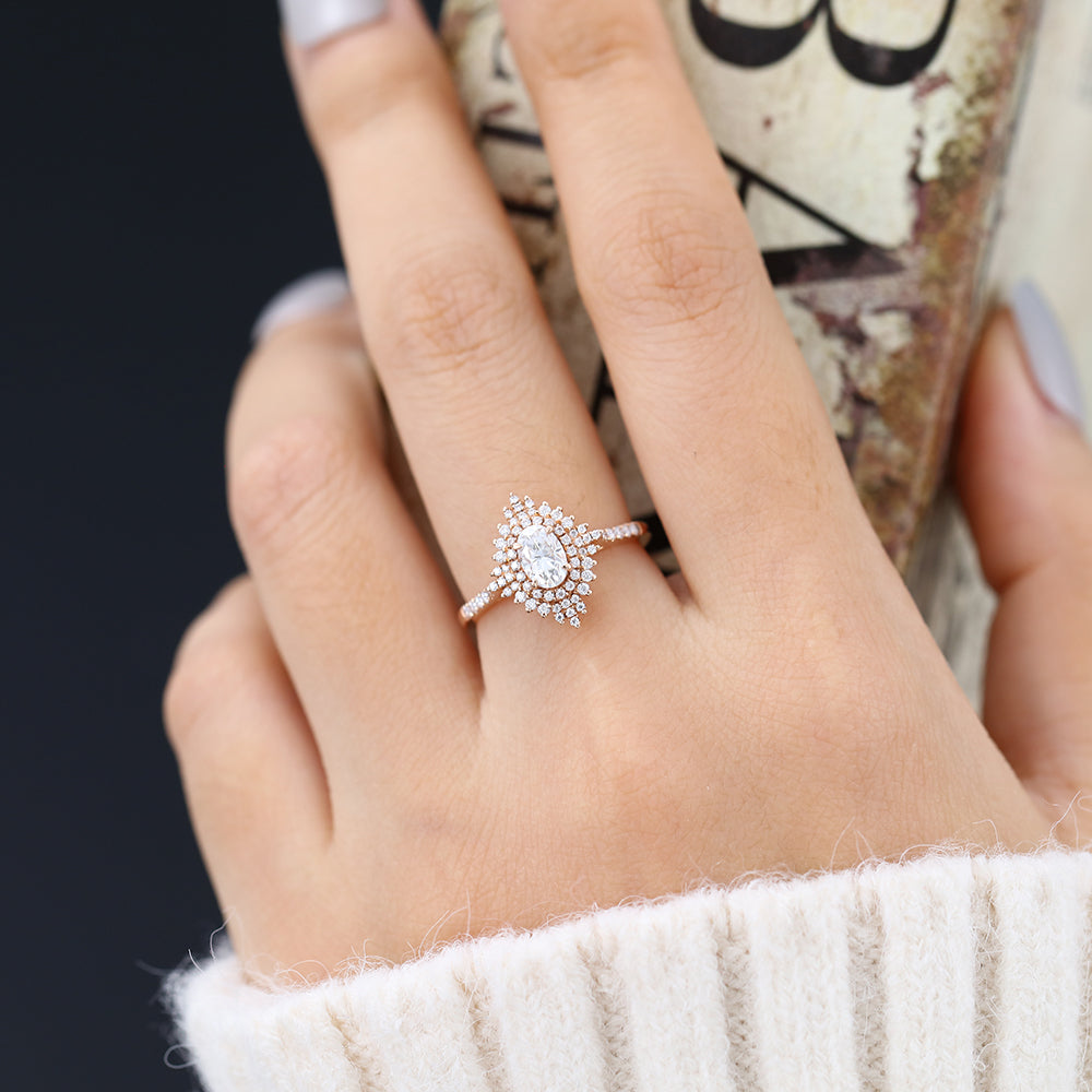 0.43 CT Oval Cluster Lab-Grown Diamond Engagement Ring