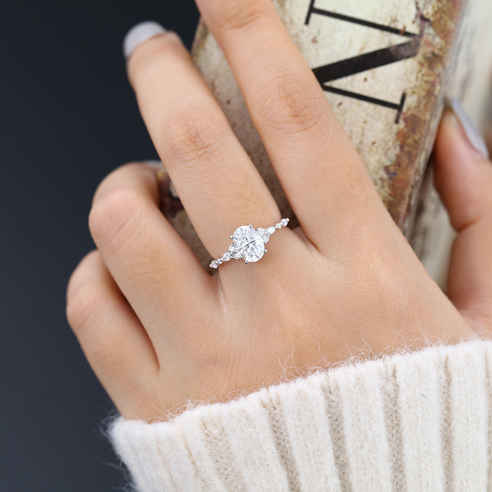 1.33 CT Oval Vintage Cluster & Pave Lab-Grown Diamond Engagement Ring