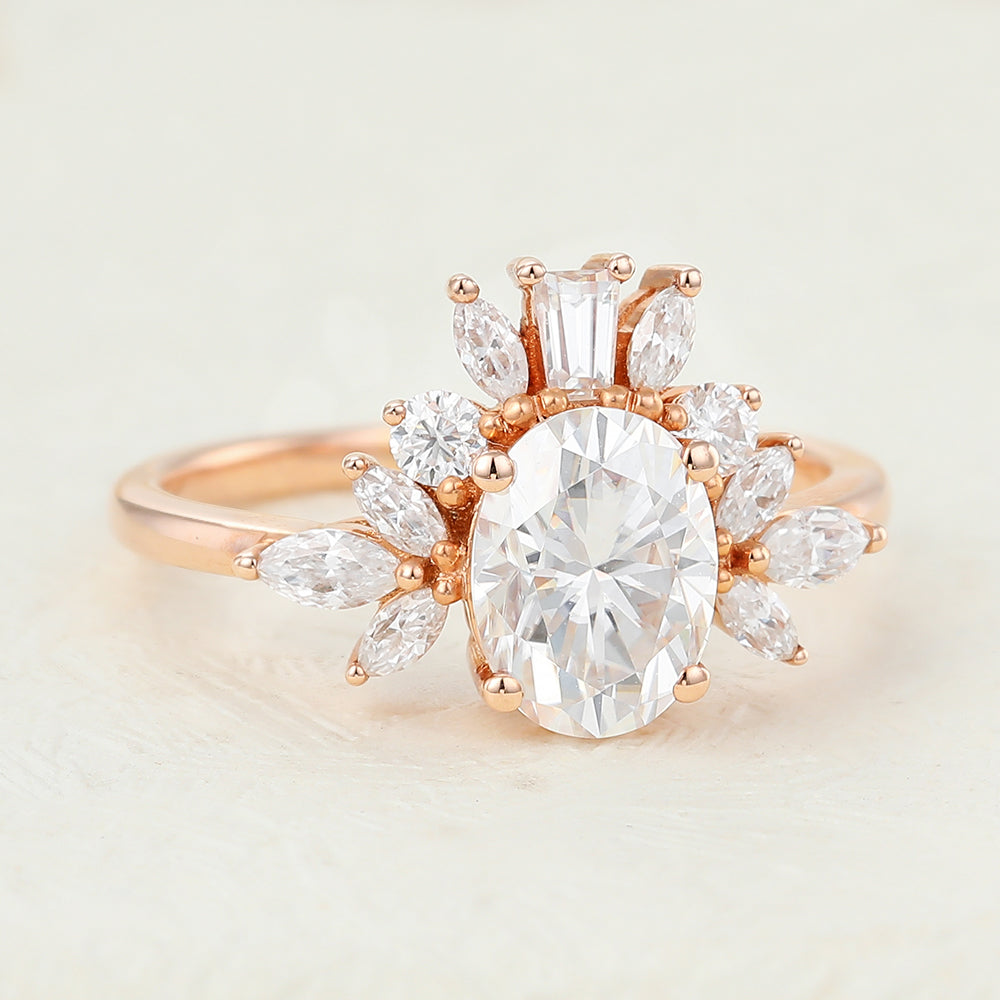 1.33 CT Oval Cluster Lab-Grown Diamond Engagement Ring