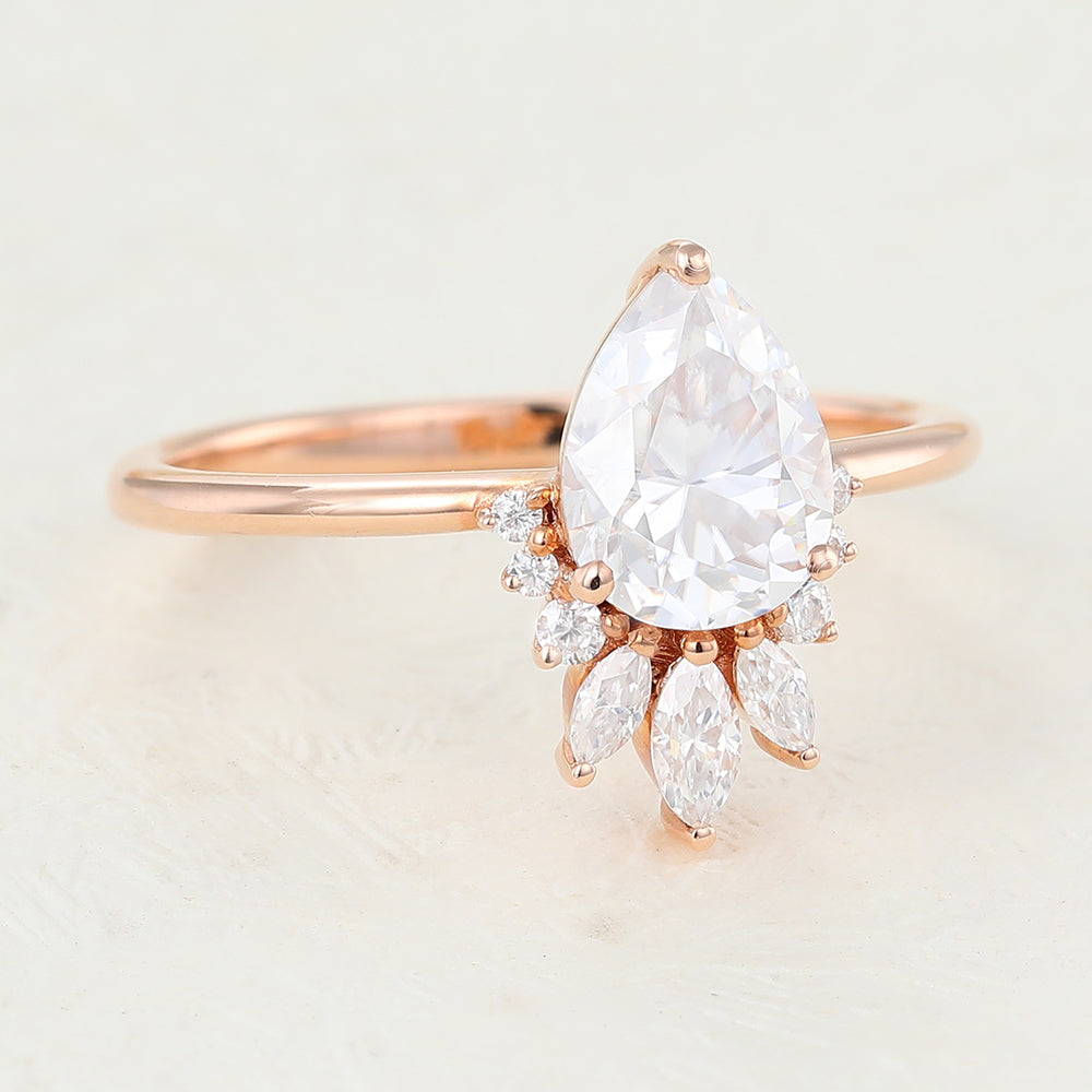 0.85 CT Pear Cluster Lab-Grown Diamond Engagement Ring