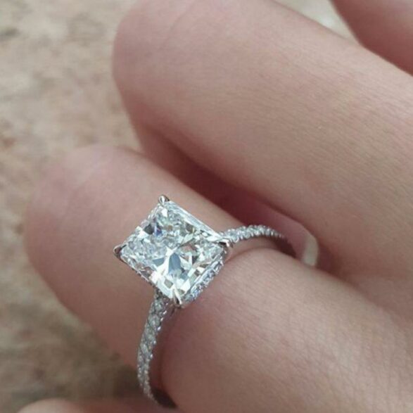 1.67 CT Radiant Hidden Halo & Pave Moissanite Engagement Ring