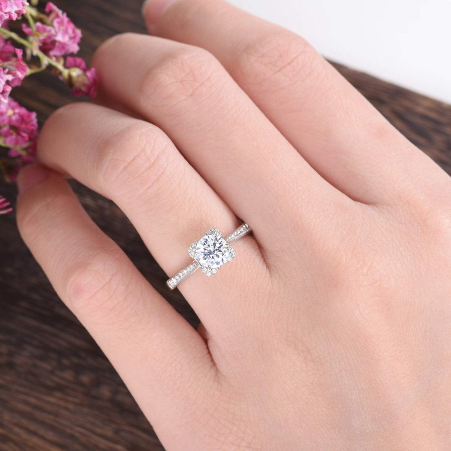 1.60 CT Round Cut Solitaire Pave Setting Moissanite Engagement Ring