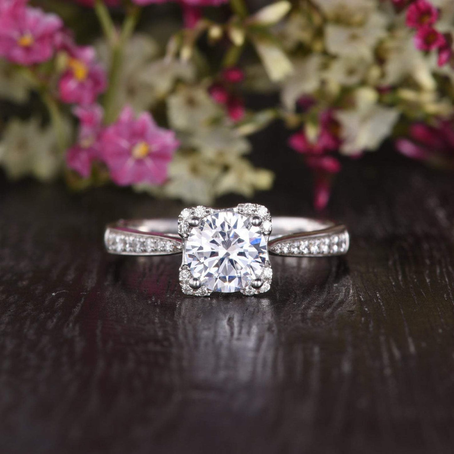 1.60 CT Round Cut Solitaire Pave Setting Moissanite Engagement Ring