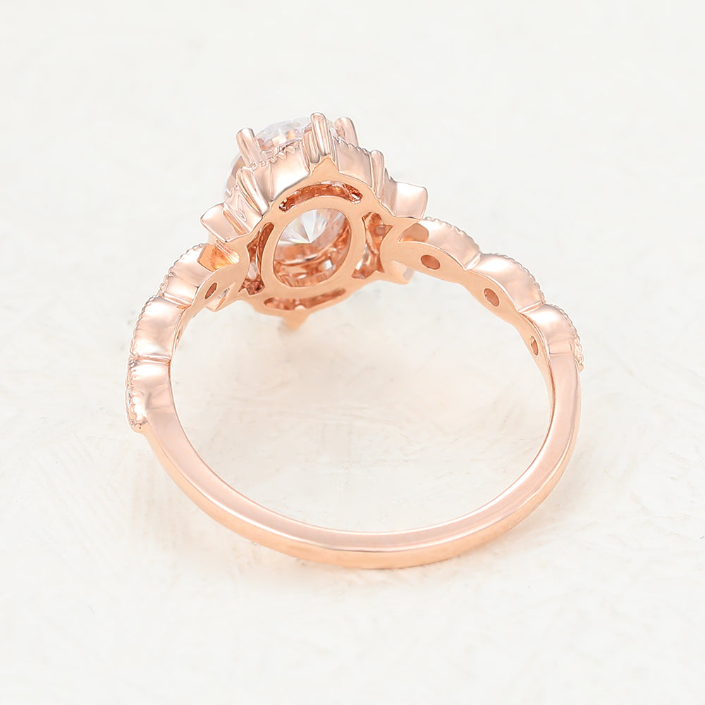 1.33 CT Oval Vintage Cluster & Pave Lab-Grown Diamond Engagement Ring