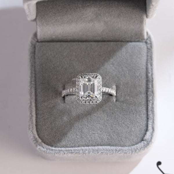 Stunning 1.0 - 2.0 CT Emerald Moissanite Engagement Ring with Pave and Halo Design 10