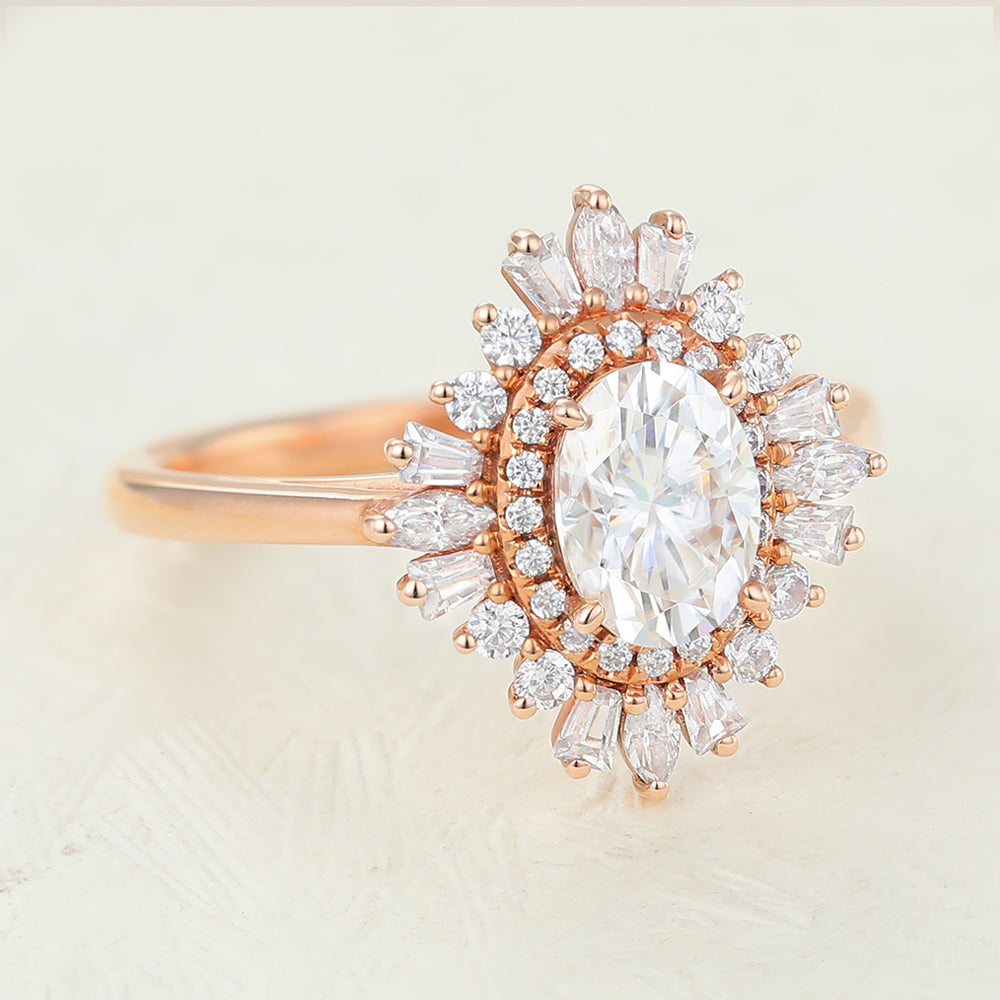0.84 CT Oval Cluster Lab-Grown Diamond Engagement Ring
