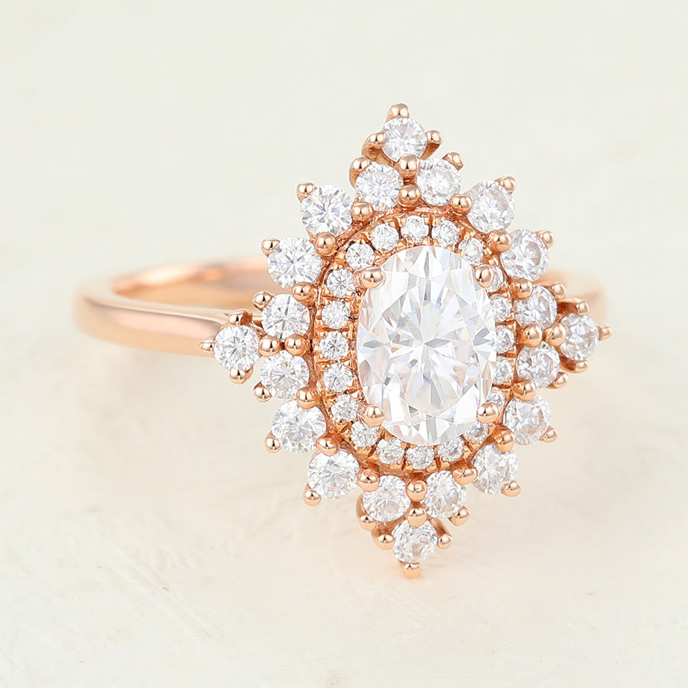1.33 CT Oval Cluster Lab-Grown Diamond Engagement Ring