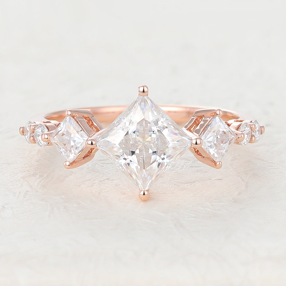 1.35 CT Princess Cluster Lab-Grown Diamond Engagement Ring