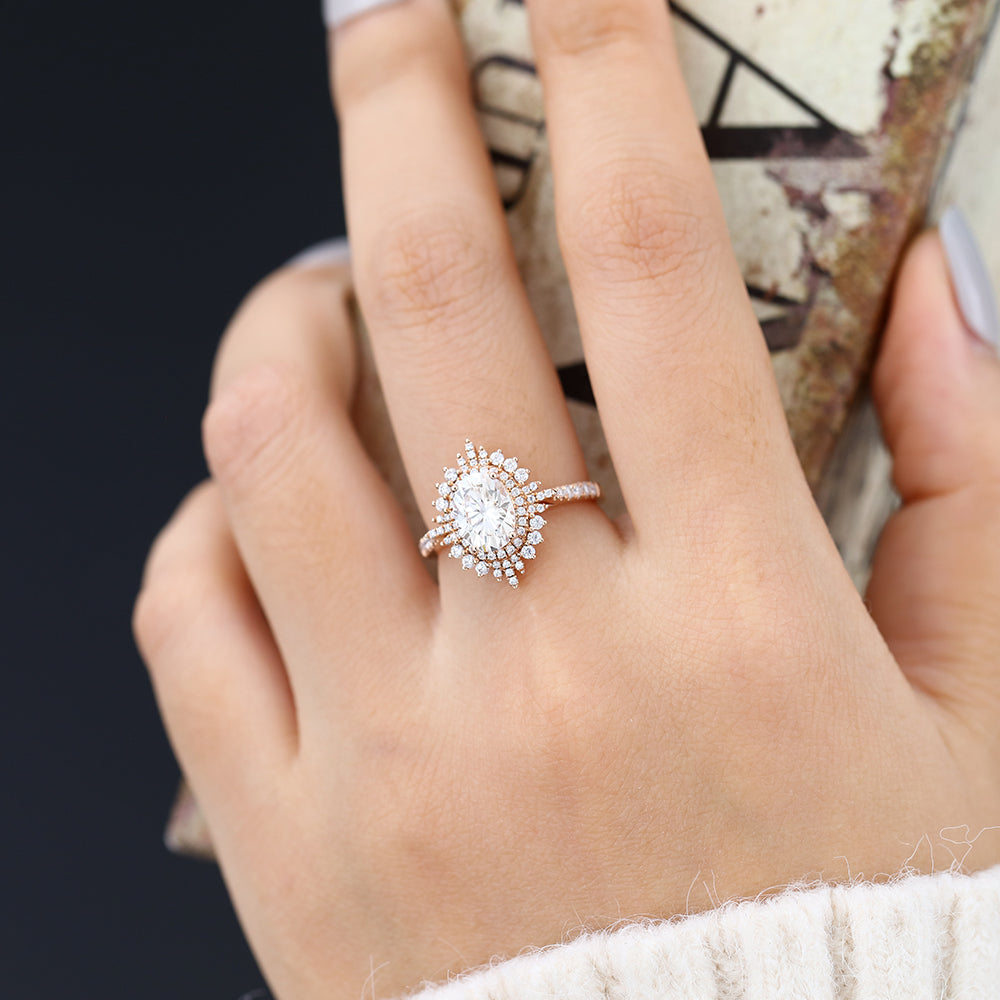 1.33 CT Oval Cluster & Pave Lab-Grown Diamond Engagement Ring