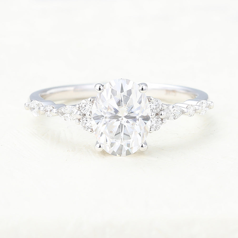 1.33 CT Oval Vintage Cluster & Pave Lab-Grown Diamond Engagement Ring