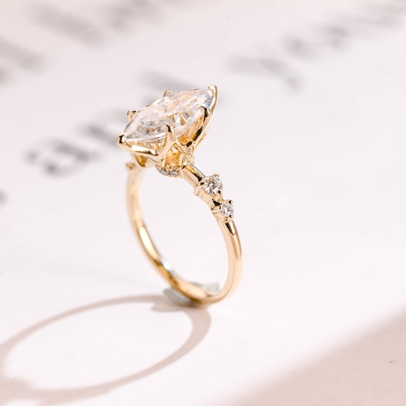 Stunning 1.0 - 2.0 CT Marquise Moissanite Engagement Ring with Hidden Halo Design 3