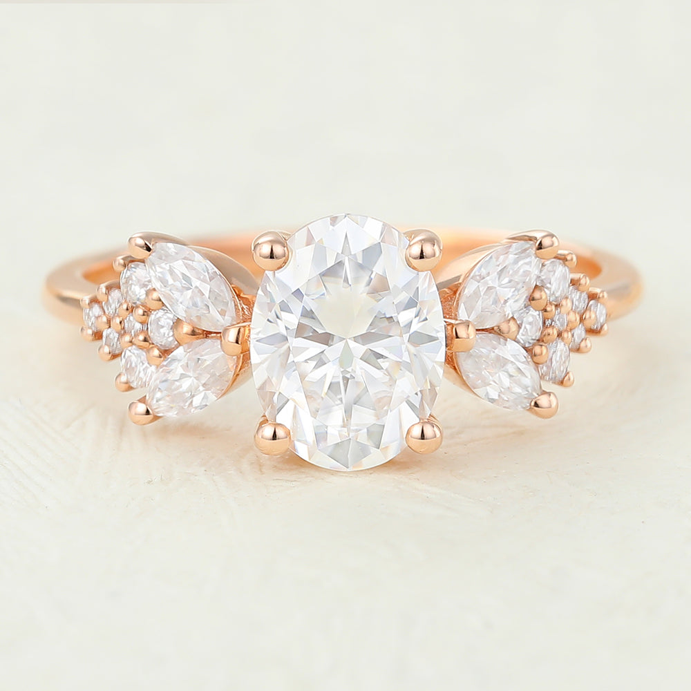 1.33 CT Oval Cluster Lab-Grown Diamond Engagement Ring