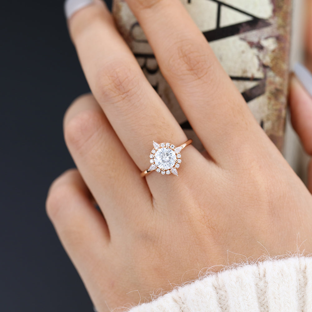 0.88 CT Round Cluster Lab-Grown Diamond Engagement Ring