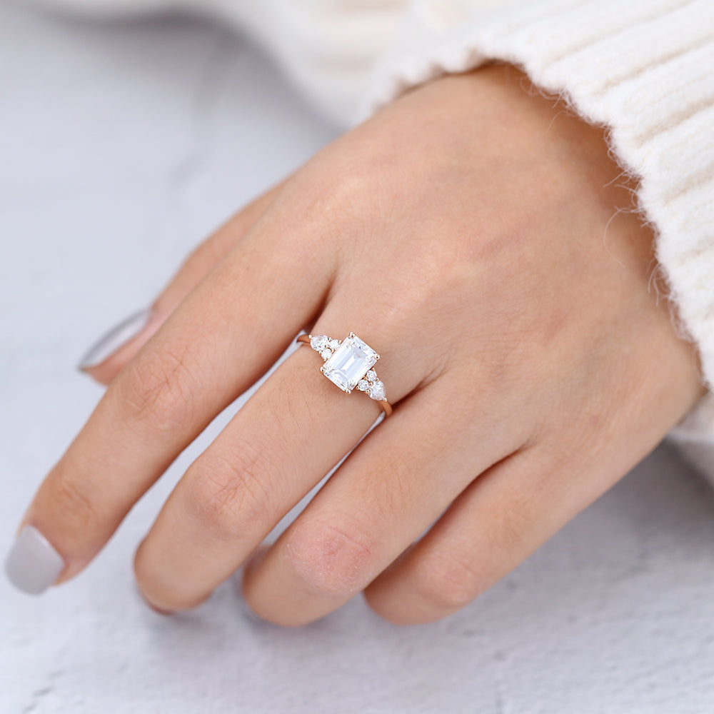 1.6 CT Emerald Cluster Lab-Grown Diamond Engagement Ring