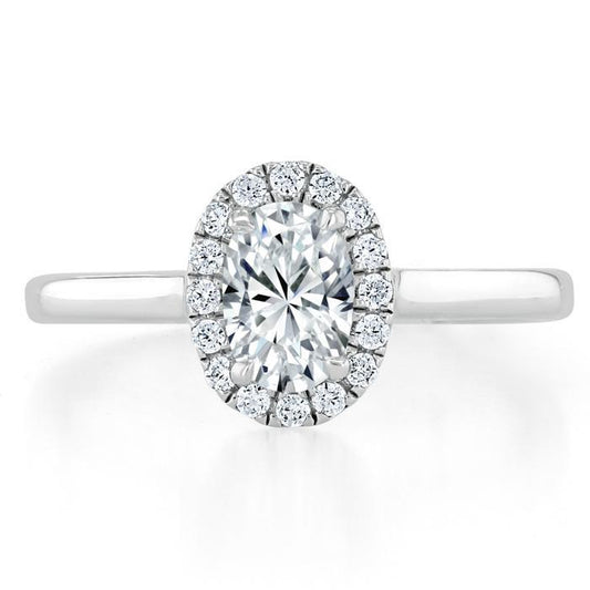 0.75 CT Oval Cut Halo Moissanite Engagement Ring