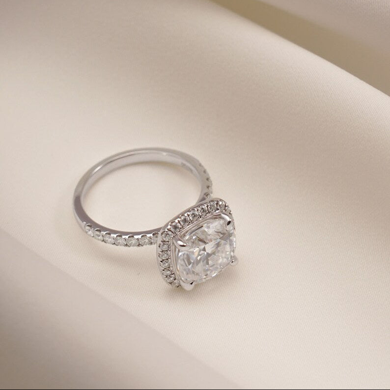 Stunning 1.0 - 2.0 CT Cushion Moissanite Engagement Ring with Pave & Halo Design 7