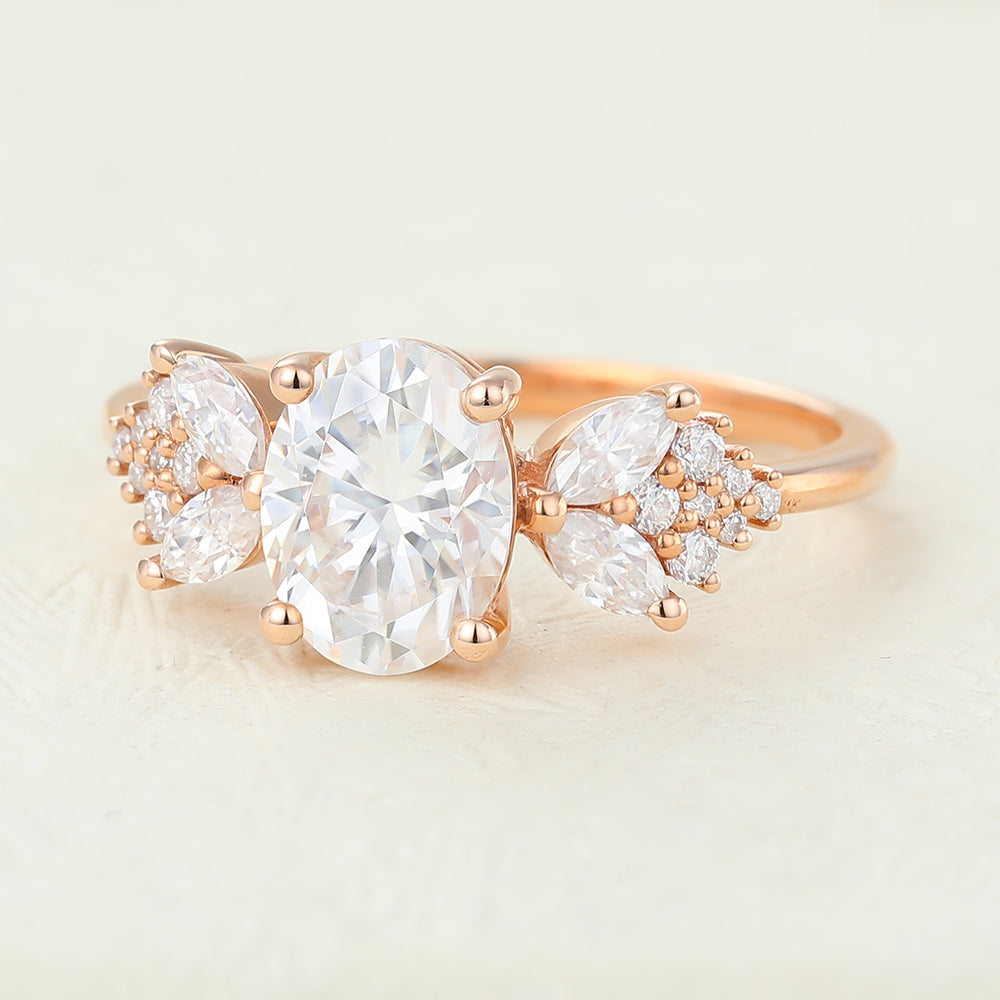 1.33 CT Oval Cluster Lab-Grown Diamond Engagement Ring