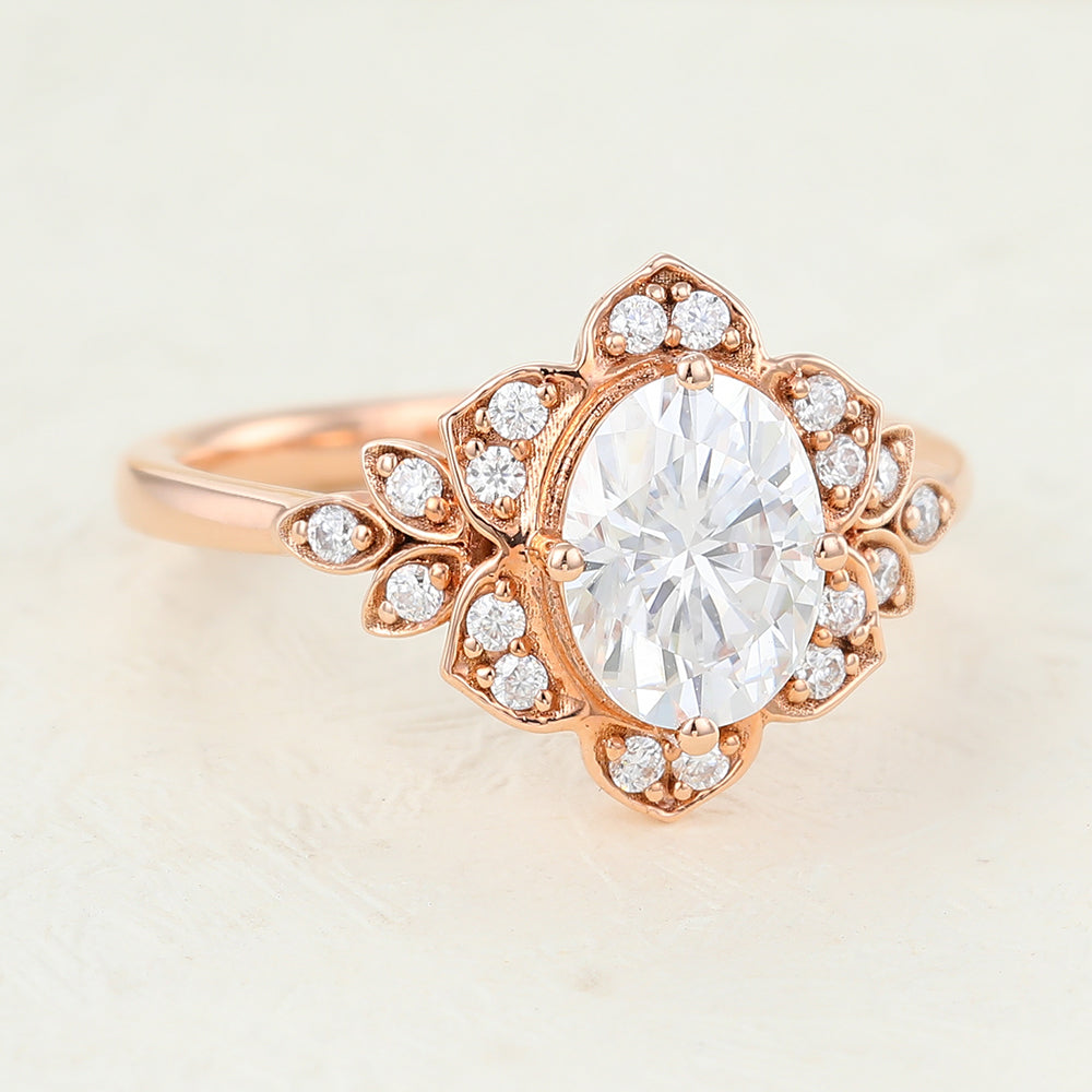 1.33 CT Oval Cluster Lab-Grown Diamond Engagement Ring