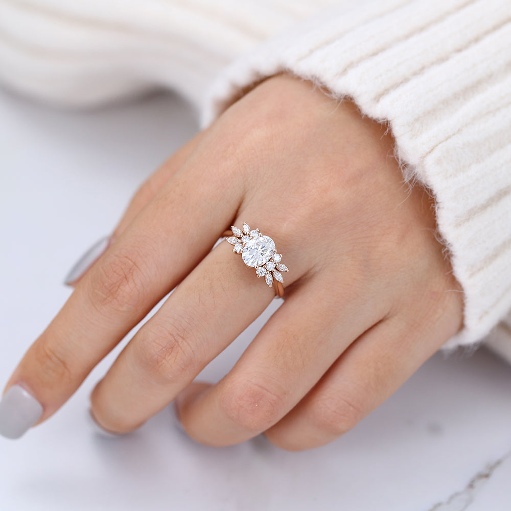 1.33 CT Oval Cluster Lab-Grown Diamond Engagement Ring