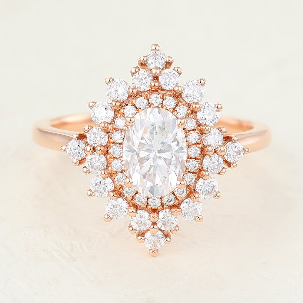 1.33 CT Oval Cluster Lab-Grown Diamond Engagement Ring