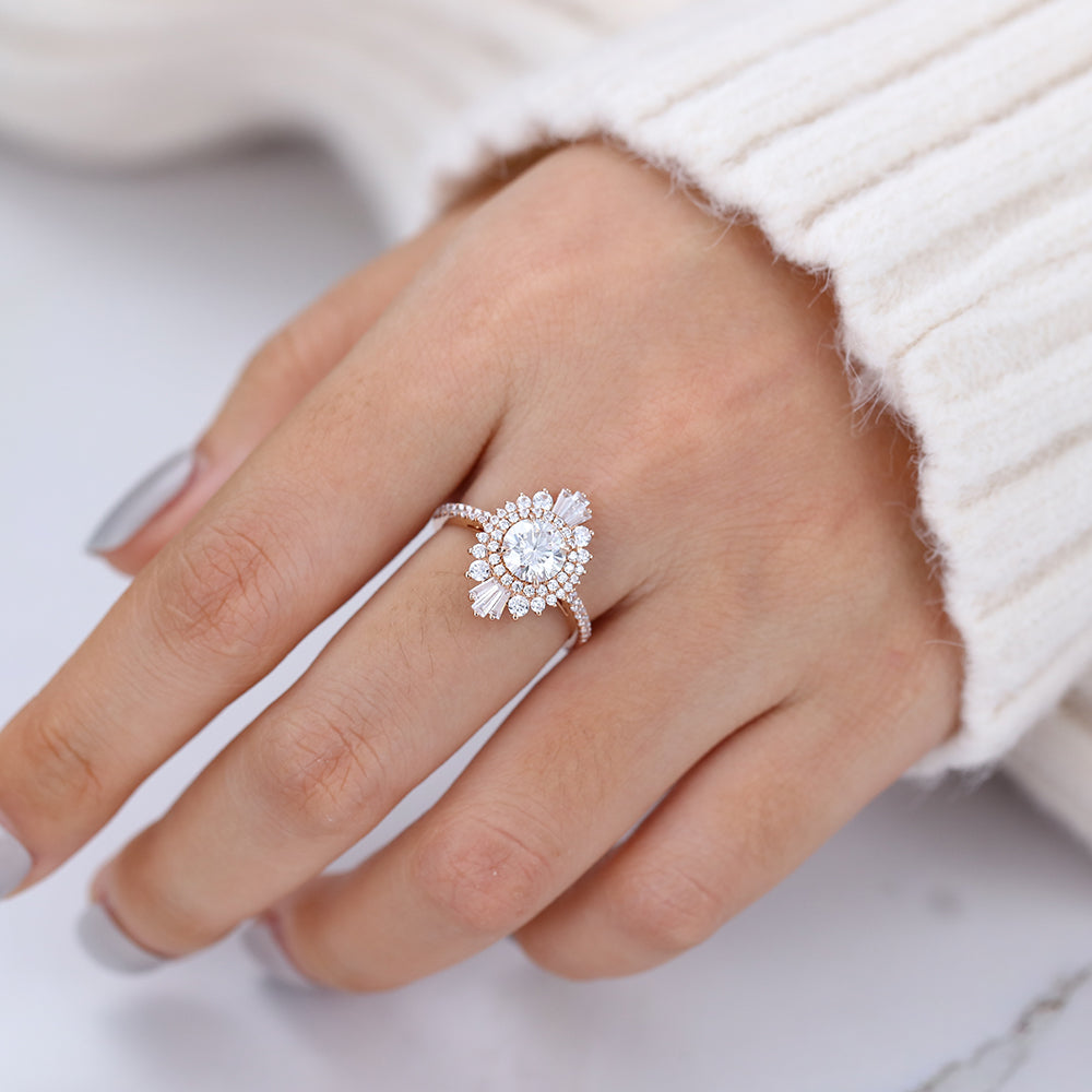 0.88 CT Round Cluster Lab-Grown Diamond Engagement Ring