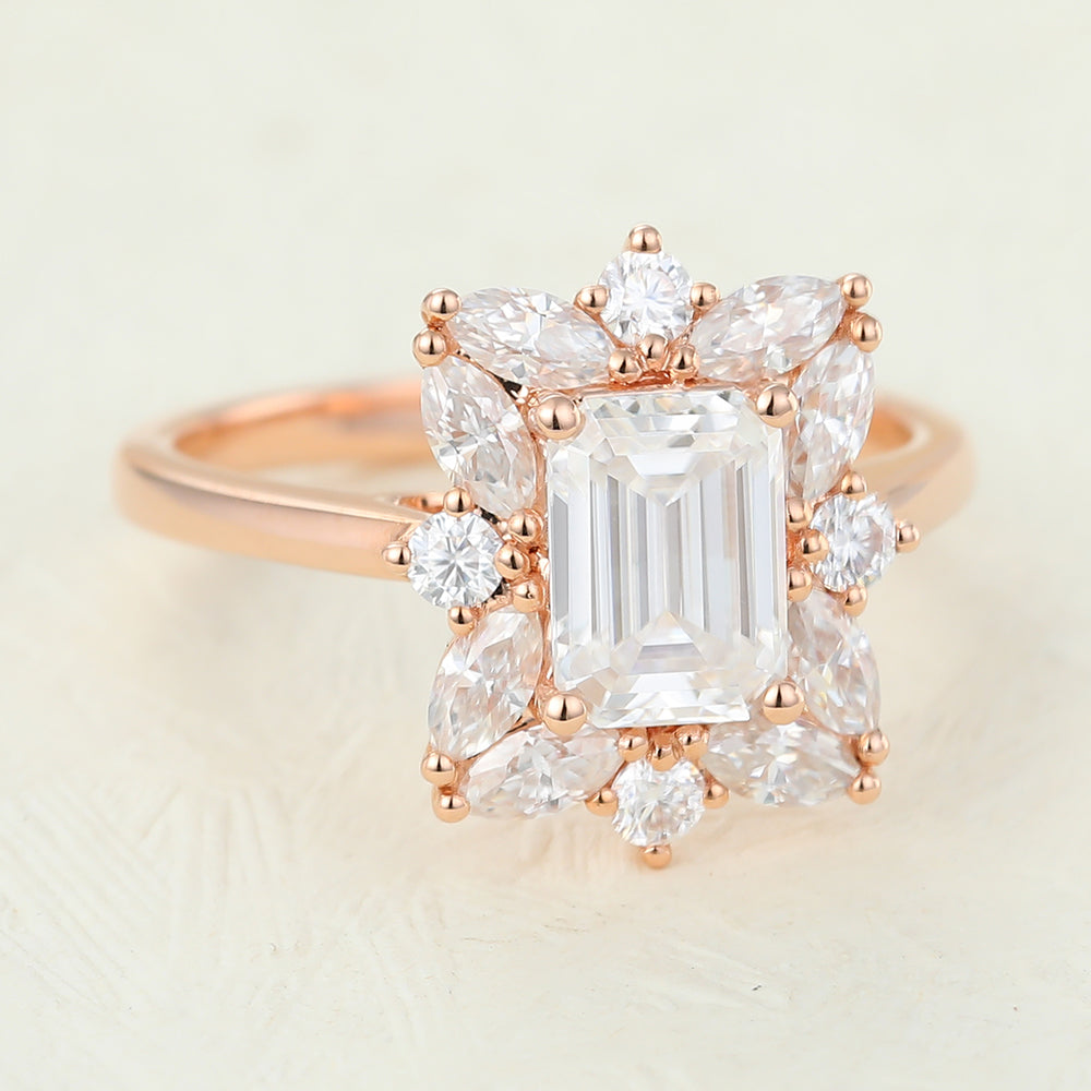 0.92 CT Emerald Cluster Lab-Grown Diamond Engagement Ring