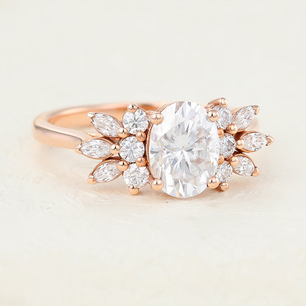 1.33 CT Oval Cluster Lab-Grown Diamond Engagement Ring