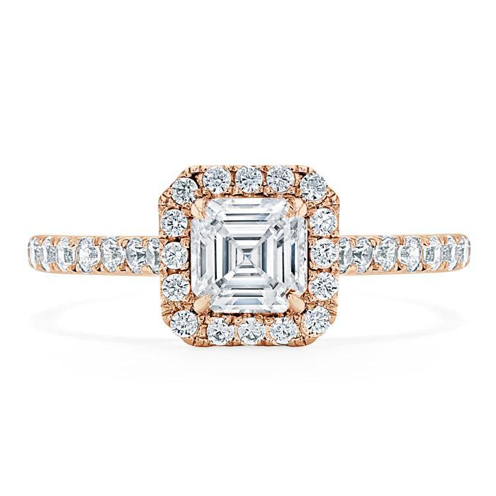 1.0 CT Asscher Cut Halo Pave Moissanite Engagement Ring