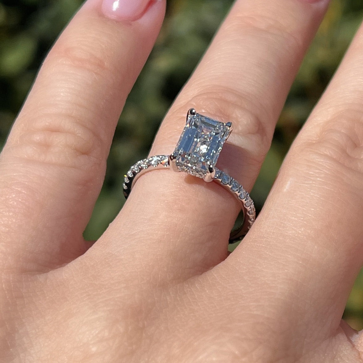 2.0 CT Emerald Pave Moissanite Engagement Ring