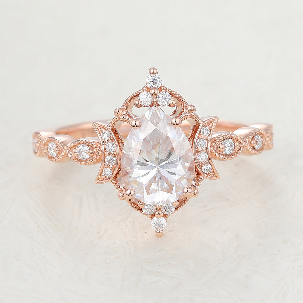 0.90 CT Pear Shaped Moissanite Vintage Engagement Ring