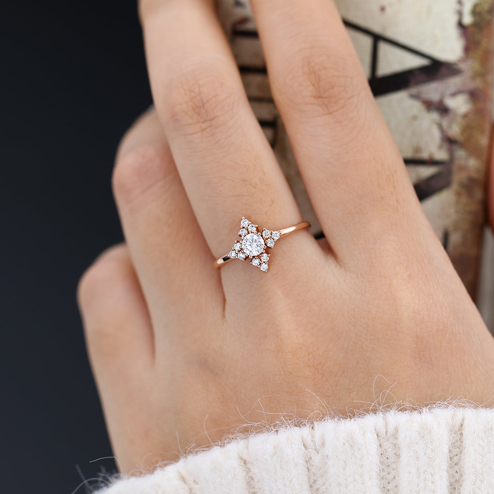 0.22 CT Round Cluster Lab-Grown Diamond Engagement Ring