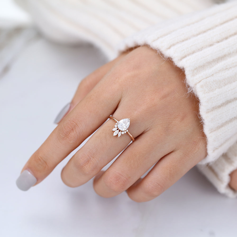 0.85 CT Pear Cluster Lab-Grown Diamond Engagement Ring