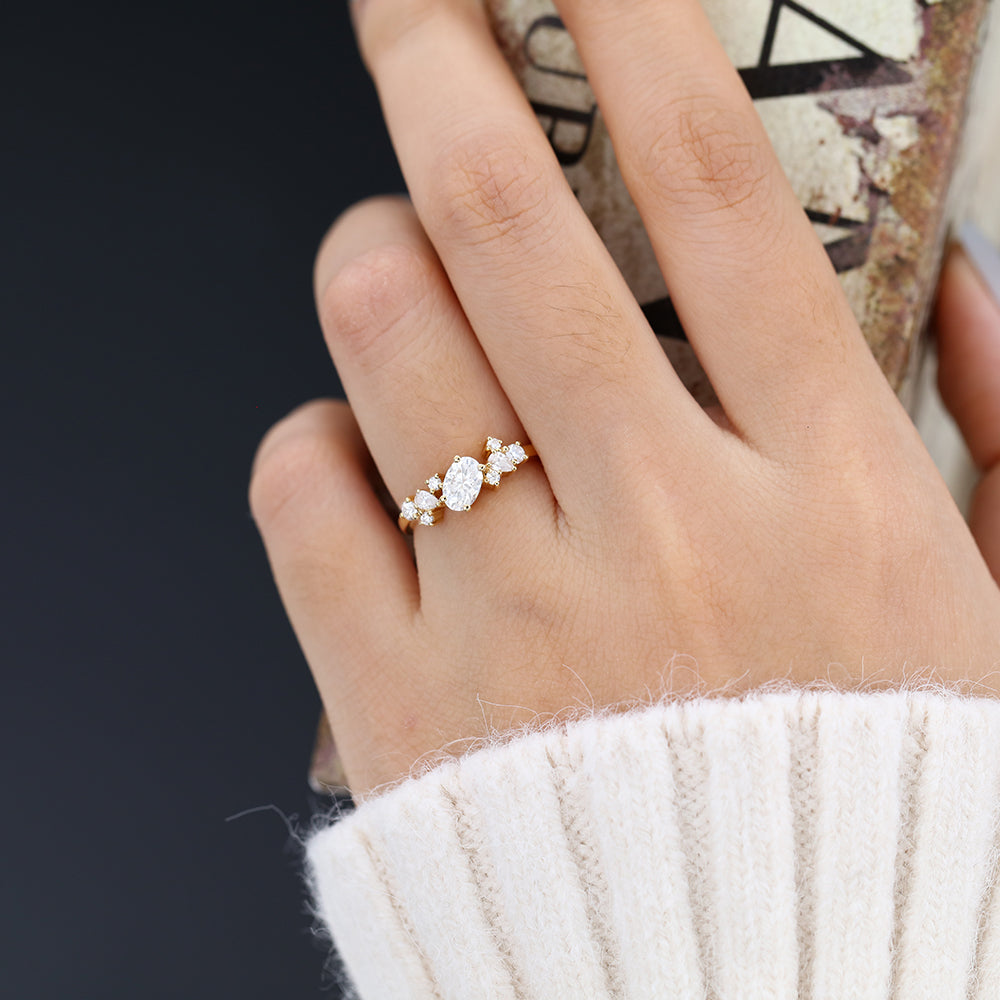 0.85 CT Pear Cluster Lab-Grown Diamond Engagement Ring