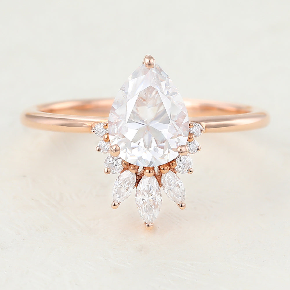 0.85 CT Pear Shaped Moissanite Cluster Engagement Ring