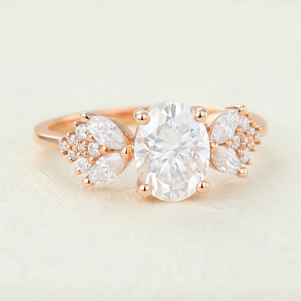 1.33 CT Oval Cluster Lab-Grown Diamond Engagement Ring