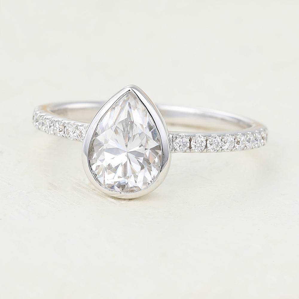 1.0 CT Pear Shaped Moissanite Pave Setting Engagement Ring