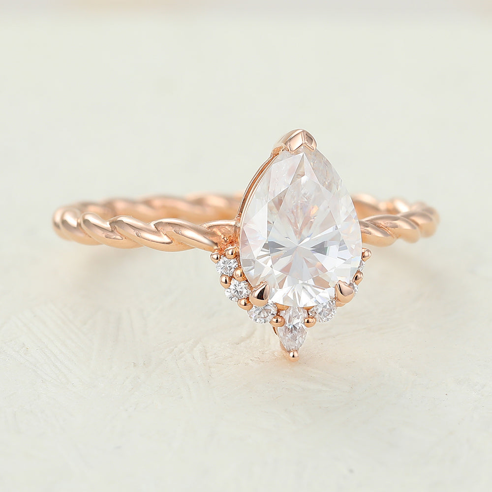 0.9 CT Pear Cluster & Twisted Shank Lab-Grown Diamond Engagement Ring