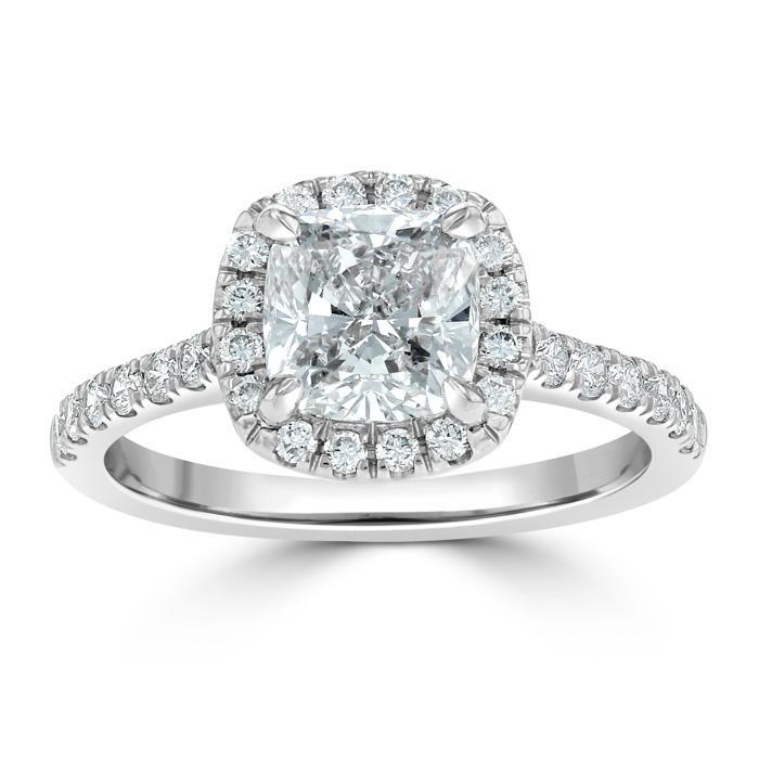 1.50 CT Cushion Cut Halo Pave Setting Moissanite Engagement Ring