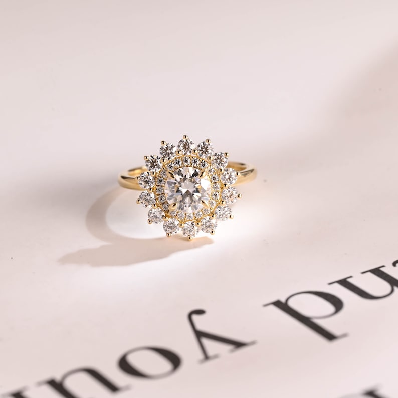 Stunning 0.5 - 1.5 CT Round Moissanite Engagement Ring with Double Halo Design 1