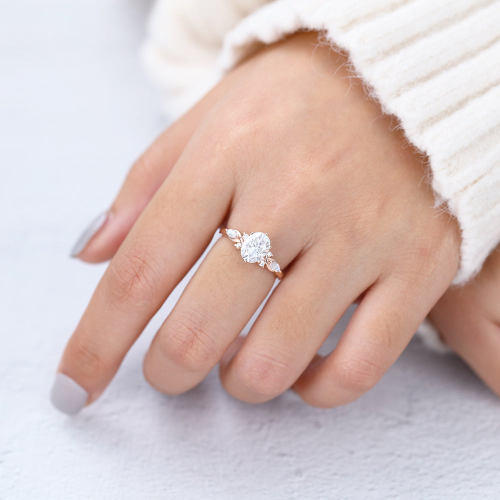 1.33 CT Oval Cluster Lab-Grown Diamond Engagement Ring