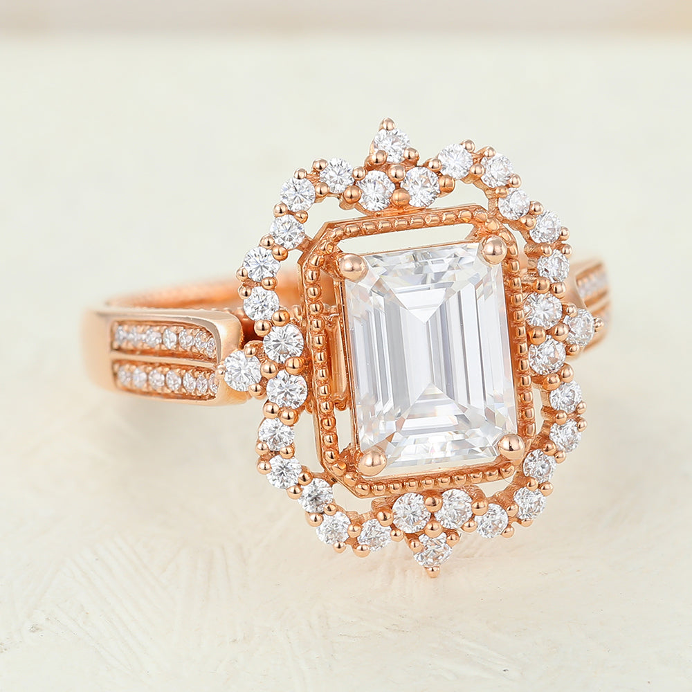 1.6 CT Emerald Cluster & Pave Lab-Grown Diamond Engagement Ring