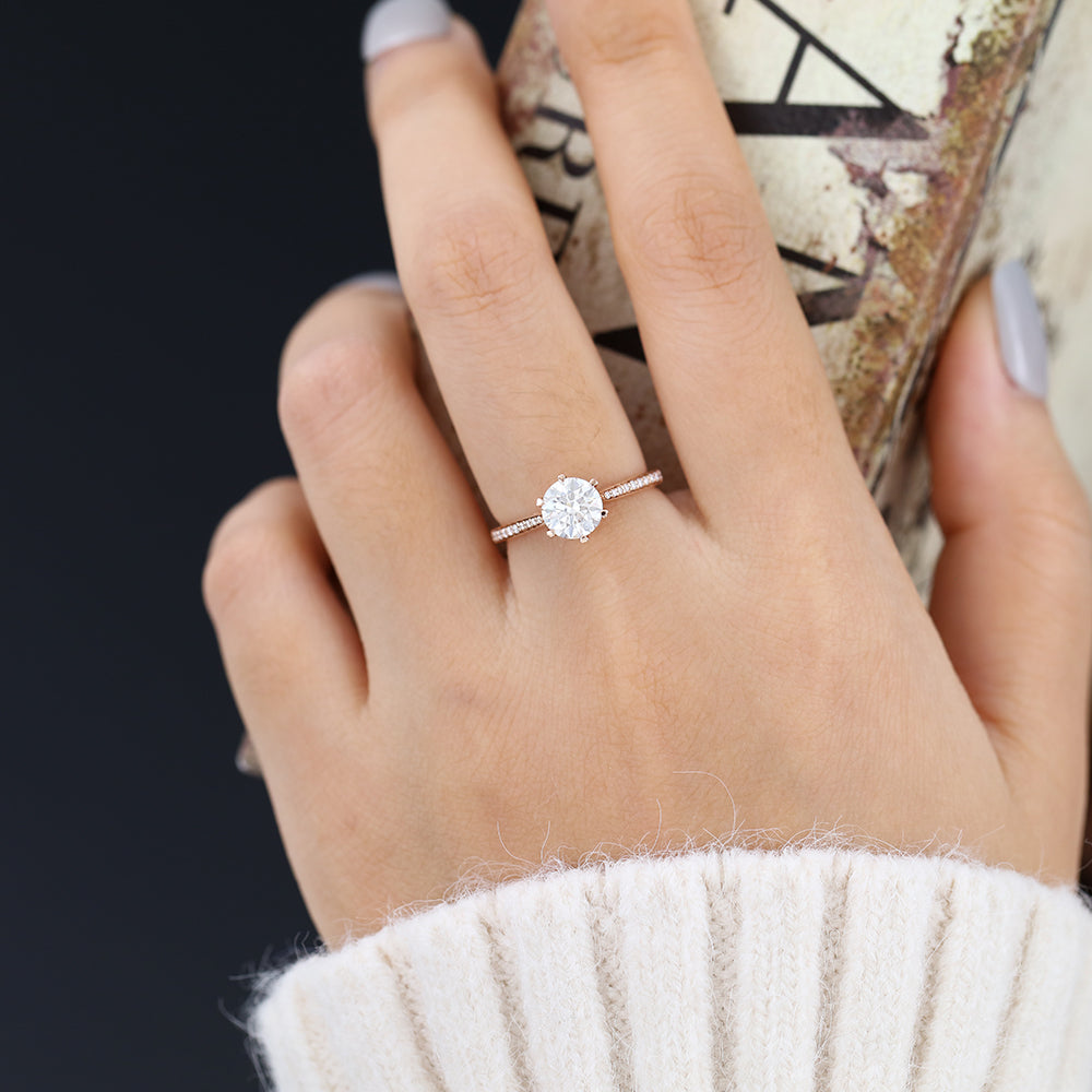 0.68 CT Round Pave Moissanite Engagement Ring