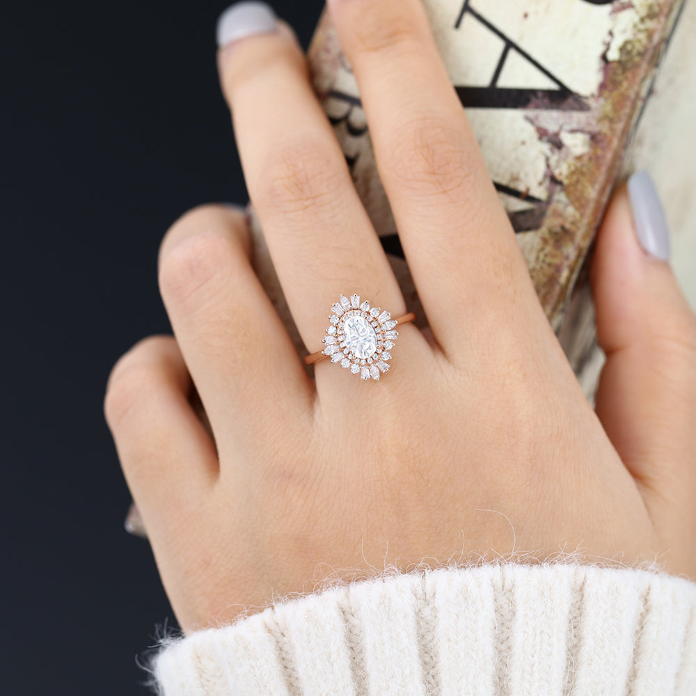 0.84 CT Oval Cluster Lab-Grown Diamond Engagement Ring