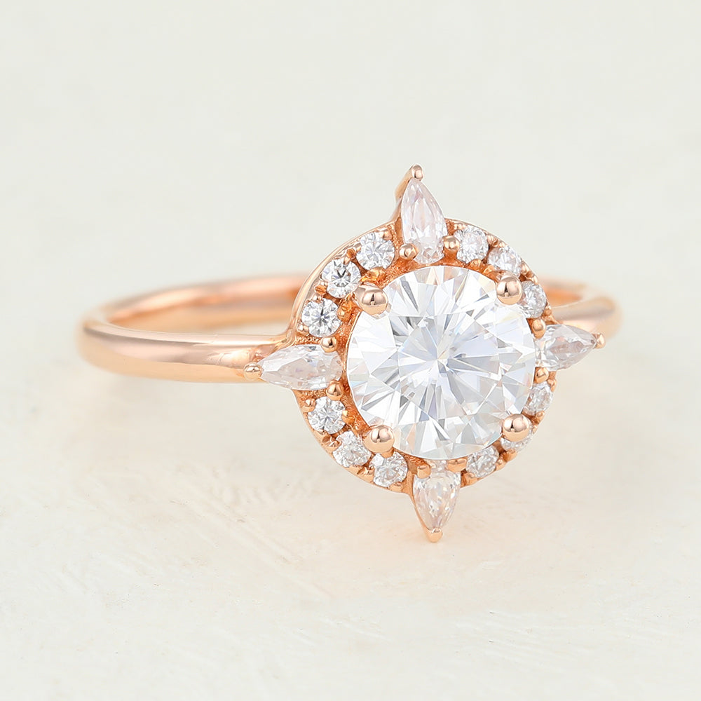 0.88 CT Round Cluster Lab-Grown Diamond Engagement Ring